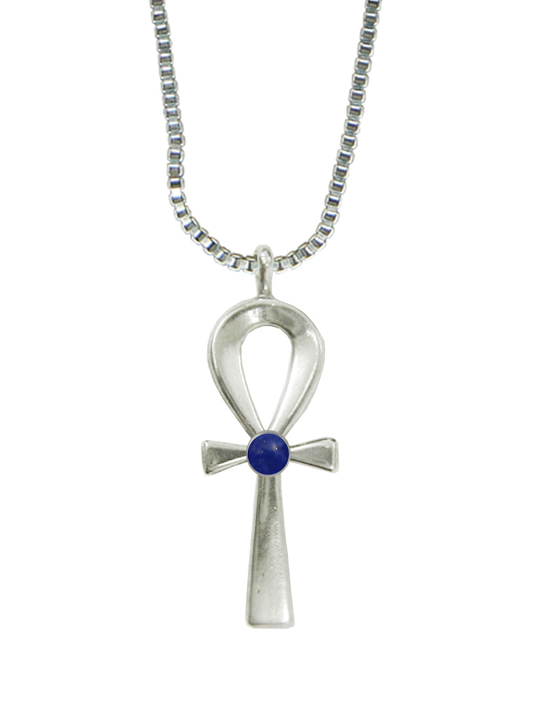 Sterling Silver Ankh Pendant With Lapis Lazuli